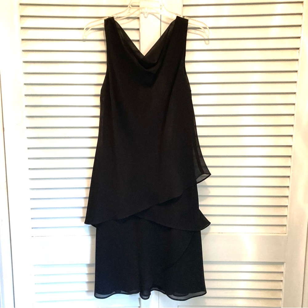 Sheri Martin Basic Black Layered Crepe Party Midi Dress 12 Petite (or 12?)